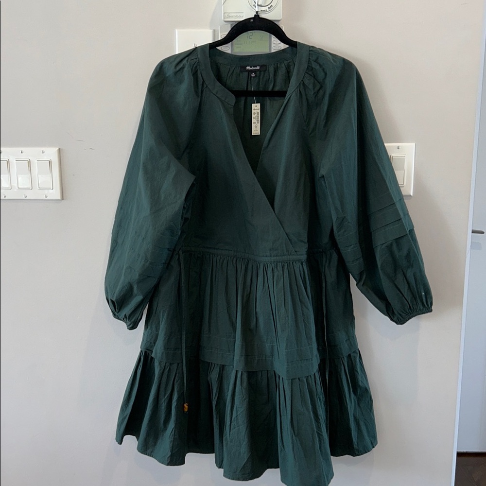 Madewell Crinkle Poplin Wrap Mini Dress in Dark Palm Green - Picture 10 of 13